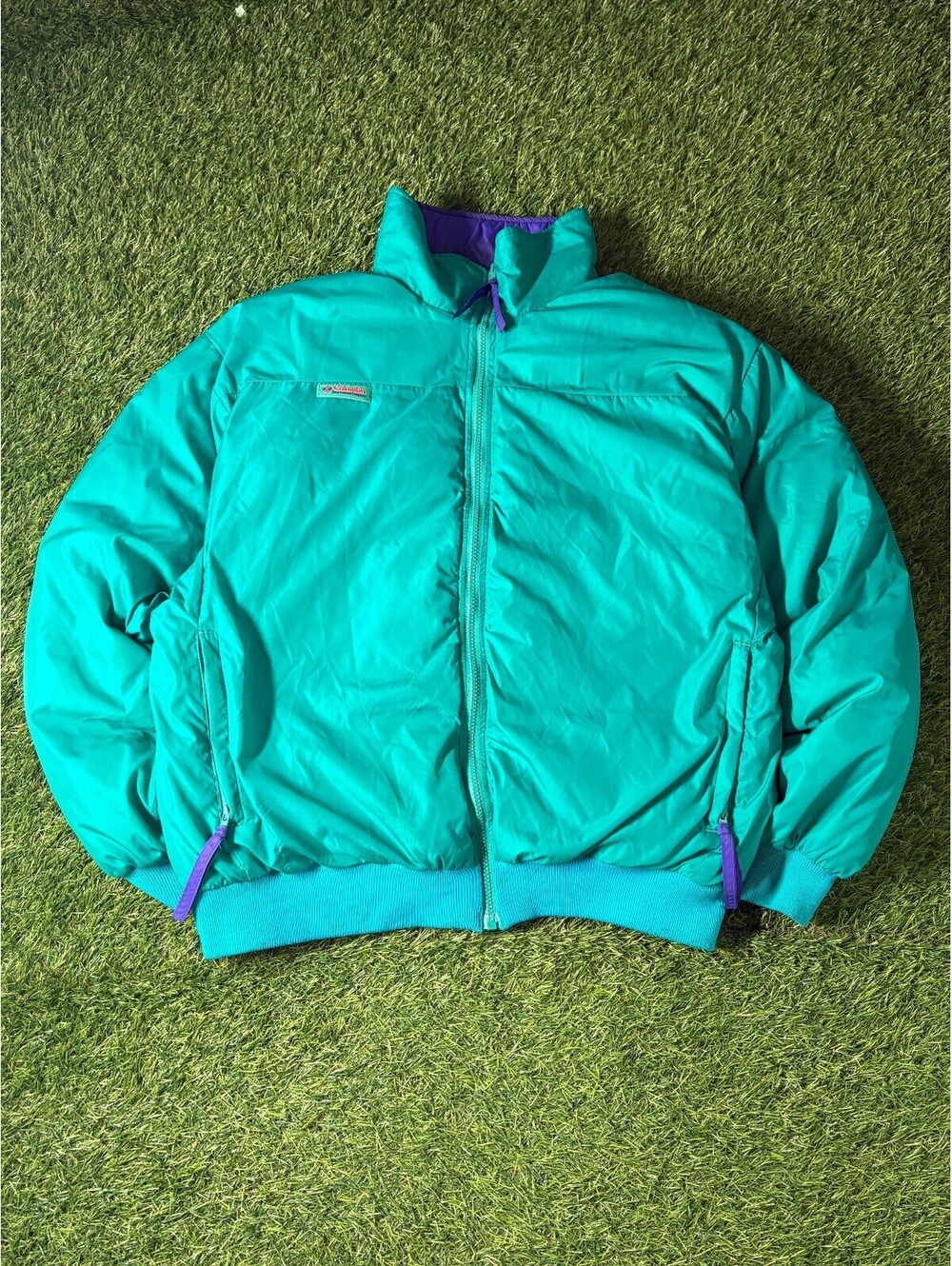 Vtg 90s Reversible Columbia Puffer Jacket Teal Nylon Mens Size Large